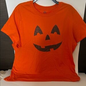 Orange Pumpkin Face Women’s 2X(18W/20W) Short Sleeve T-Shirt Jack-O-Lantern Face